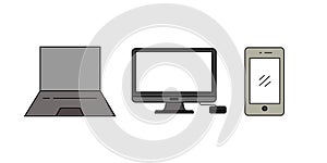 Realistic set of monitor, laptop, tablet, smartphone - Stock Vector illustration