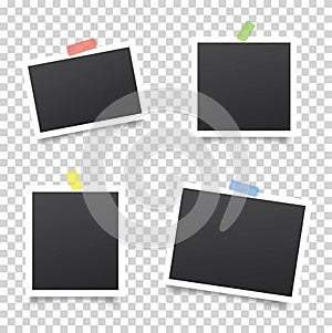 Realistic set of photo frames. Photo frames with shadow on on transparent background - stock vector