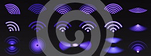 Realistic set of purple radio wave signal signs