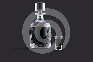 Realistic set of tipic liquor italian, full bottle and drink in a glass.