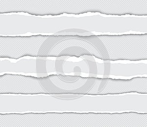 Realistic set torn paper edges with shadow on transparent background - stock vector