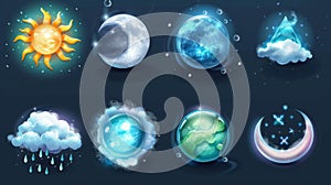 A realistic set of weather meteo icons isolated on a transparent background with realistic elements for the weather photo