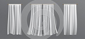 Realistic set of white curtains