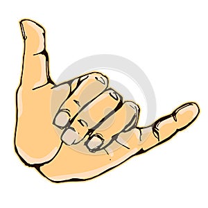 Realistic shaka hand gesture icon graphic