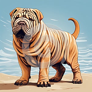 Realistic Shar Pei Dog Drawing For T-shirt And Web Design