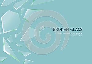 Realistic Shards of Broken Glass Concept Banner Card. Vector