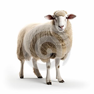 Realistic Sheep Portrait on White Background