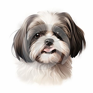 Realistic Shih Tzu Dog Illustration With 3d Style On White Background