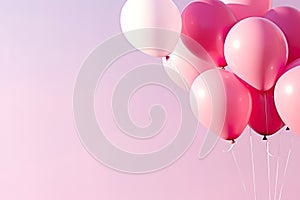 Realistic and shining balloons on pink background