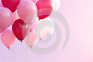 Realistic and shining balloons on pink background