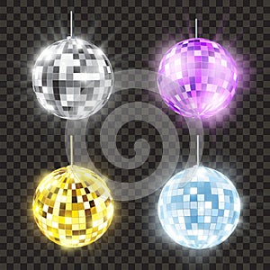 Realistic shiny disco ball set, bright round