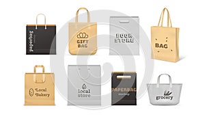 Realistic shopping bag. Paper and fabric bag mockup template for corporate identity and logo presentation. Vector