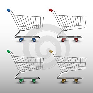 Realistic shopping cart isolated on white background