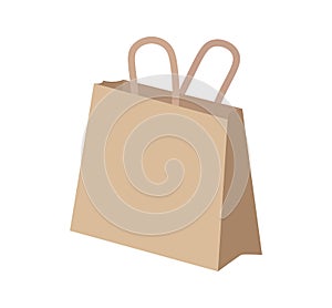 Realistic shopping ecology brown paper bag.