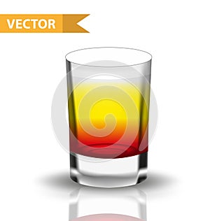 Realistic shots cocktails. 3d Shot with drinks for bars, restaurans collection. Glass cup liqueur. Isolated on white