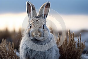 Realistic Side view portrait of wild rabbit. Generate ai