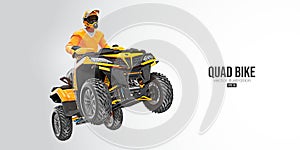 Realistic silhouette of a ATV Quad bike, All-Terrain vehicle, isolated on white background. Rider jumps on quad bike