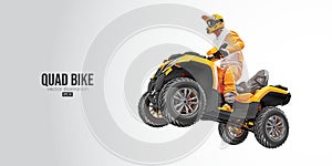 Realistic silhouette of a ATV Quad bike, All-Terrain vehicle, isolated on white background. Rider jumps on quad bike