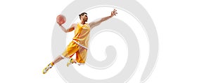 Realistic silhouette of a basketball player man in action isolated white background. illustration