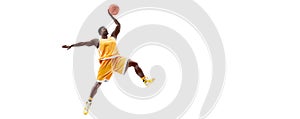 Realistic silhouette of a basketball player man in action isolated white background. illustration