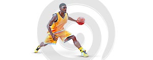 Realistic silhouette of a basketball player man in action isolated white background. illustration