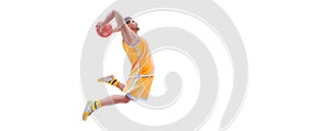Realistic silhouette of a basketball player man in action isolated white background. illustration