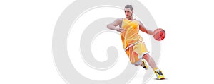 Realistic silhouette of a basketball player man in action isolated white background. illustration