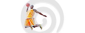 Realistic silhouette of a basketball player man in action isolated white background. illustration