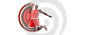 Realistic silhouette of a basketball player man in action isolated white background. illustration