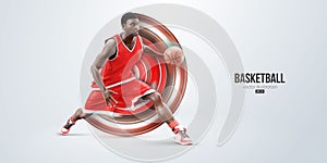 Realistic silhouette of a basketball player man in action isolated white background. Vector illustration