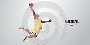 Realistic silhouette of a basketball player man in action isolated white background. Vector illustration