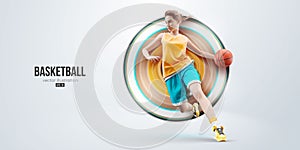 Realistic silhouette of a basketball player woman in action isolated white background. Vector illustration