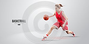 Realistic silhouette of a basketball player woman in action isolated white background. Vector illustration