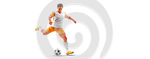 Realistic silhouette of football soccer player man in action isolated white background. illustration