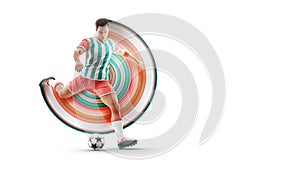 Realistic silhouette of football soccer player man in action isolated white background. illustration