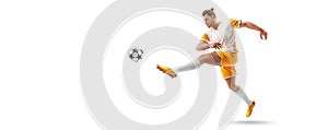 Realistic silhouette of football soccer player man in action isolated white background. illustration