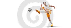 Realistic silhouette of football soccer player man in action isolated white background. illustration