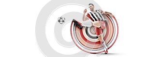 Realistic silhouette of football soccer player man in action isolated white background. illustration