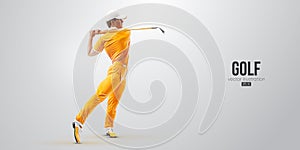 Realistic silhouette of a golf player on white background. Golfer man hits the ball. Vector illustration