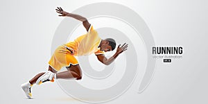 Realistic silhouette of a running athlete on white background. Runner man are running sprint or marathon. Vector