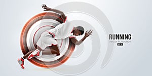 Realistic silhouette of a running athlete on white background. Runner man are running sprint or marathon. Vector