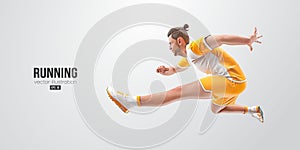 Realistic silhouette of a running athlete on white background. Runner man are running sprint or marathon. Vector
