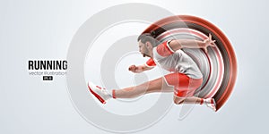 Realistic silhouette of a running athlete on white background. Runner man are running sprint or marathon. Vector