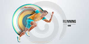 Realistic silhouette of a running athlete on white background. Runner man are running sprint or marathon. Vector