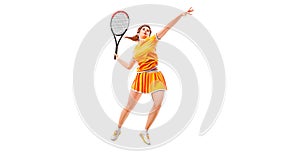 Realistic silhouette of a tennis player on white background. Tennis player woman with racket hits the ball. illustration