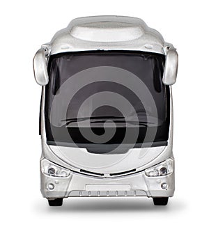 Realistic silver bus front isolated on white