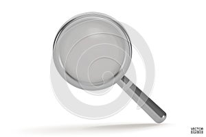 Realistic silver Magnifying glass with shadow isolated on white background. Lupe 3d in a realistic style. Search vector icon.