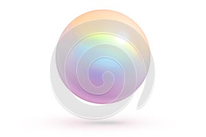 Realistic single shiny natural rainbow sea pearl with light effects isolated on white background. Spherical beautiful orb with