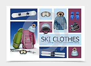 Realistic Ski Clothes And Equipment Composition