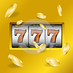 Realistic Slot Machine with Gold Coins. Vector